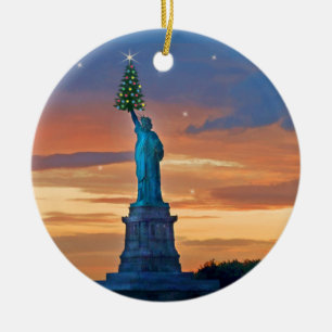 Statue of Liberty with Christmas Tree Ceramic Tree Decoration