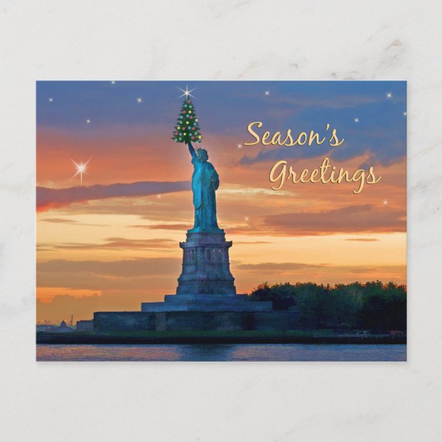 Statue of Liberty with Christmas Tree Holiday Postcard (Front)