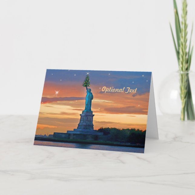 Statue of Liberty with Christmas Tree Personalise Holiday Card (Front)