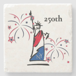 Statue of Liberty with Fireworks 250th Independece Stone Coaster