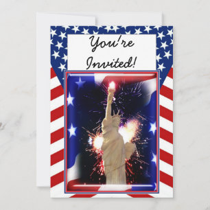 Statue of Liberty with Fireworks for 4th of July Invitation