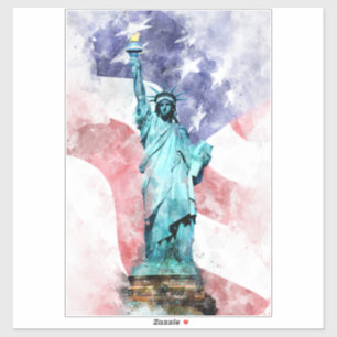 Statue of Liberty with flag watercolor