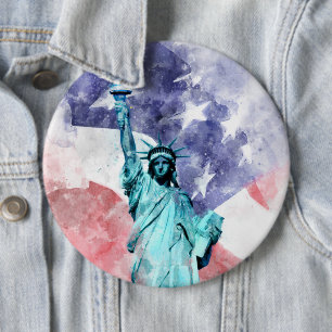 Statue of Liberty with flag watercolor 6 Cm Round Badge