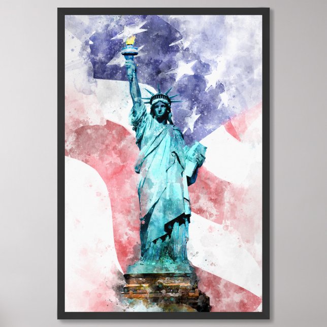 Statue of Liberty  with flag watercolor Photo Print (Creator Uploaded)