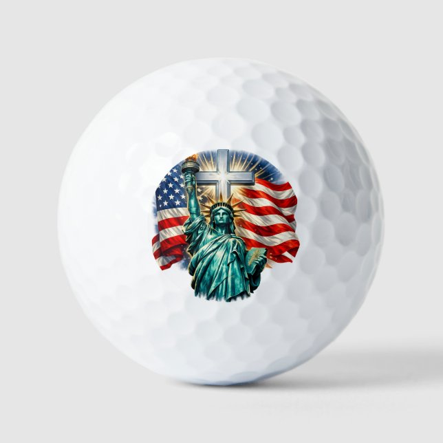 Statue of Liberty with Flags and Cross Golf Balls (Front)