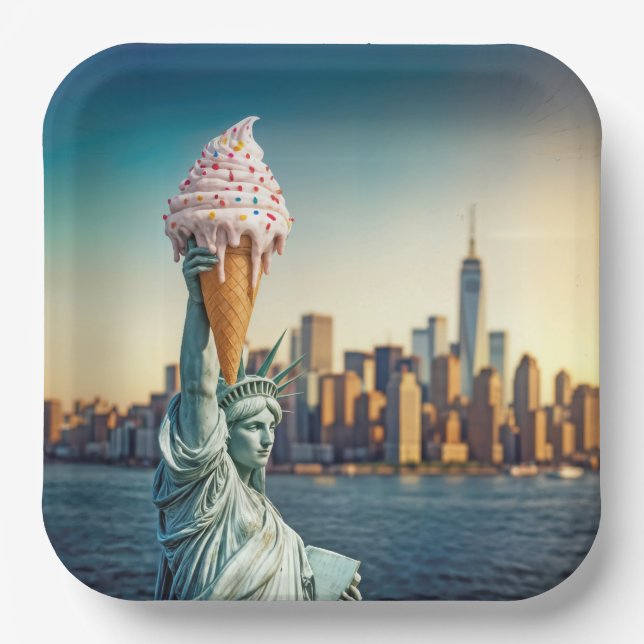 Statue of Liberty With Ice Cream Cone Paper Plate (Front)