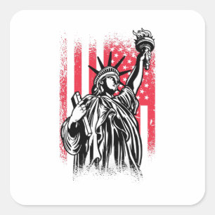 Statue Of Liberty With USA Flag Square Sticker