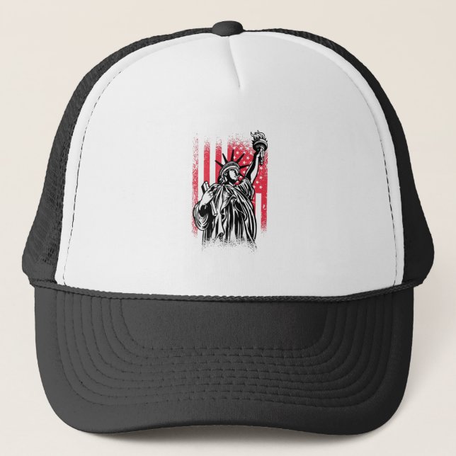 Statue Of Liberty With USA Flag Trucker Hat (Front)