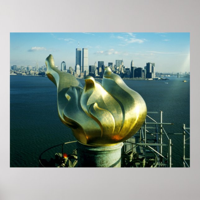 Statue of Liberty's Flame and Manhattan Skyline Poster (Front)