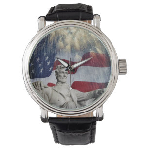 Statue of Lincoln & American Flag with Fireworks Watch