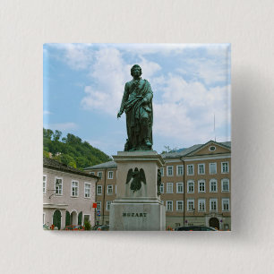Statue of Mozart in Salzburg 15 Cm Square Badge