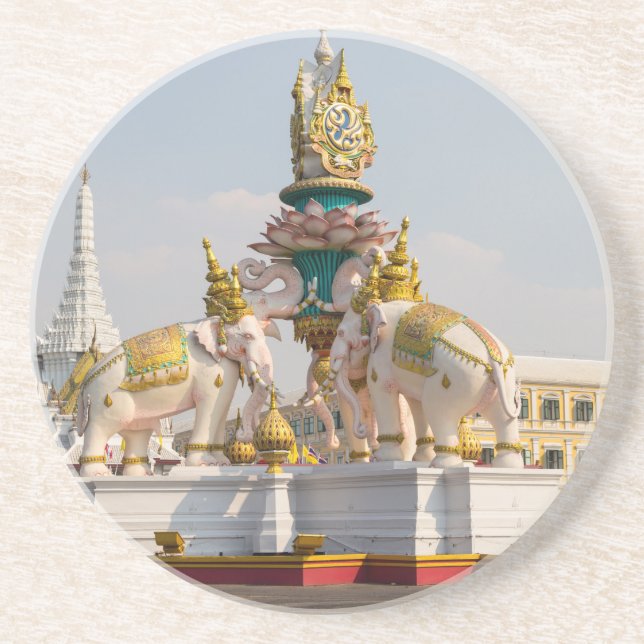 Statue of pink elephants Bangkok Thailand Coaster (Front)