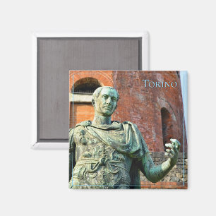 Statue of roman on front or ancient ruins magnet