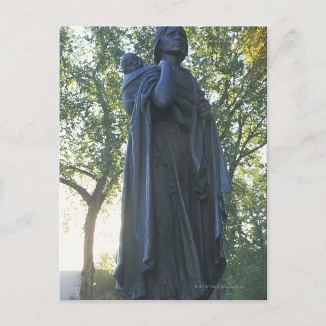 'Statue of Sacagawea and her son, guide on the Postcard (Front)