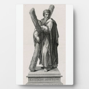 Statue of Saint Andrew Apostle with cross Plaque