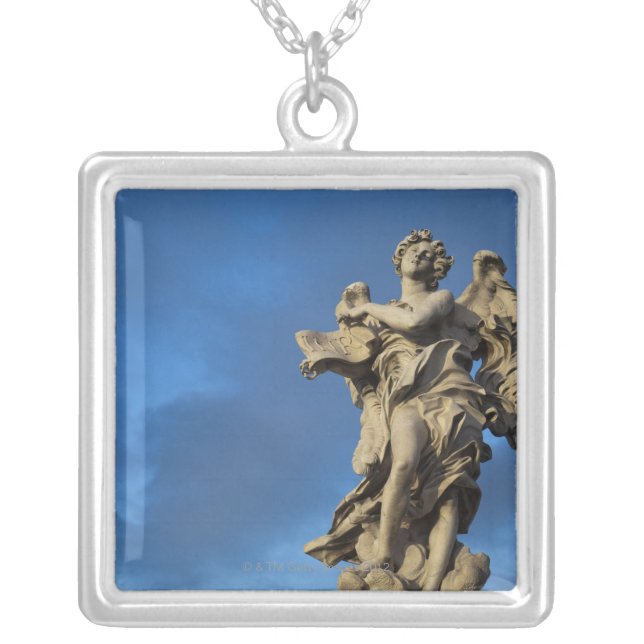 statue of the Angel with superscription on Sant Silver Plated Necklace (Front)