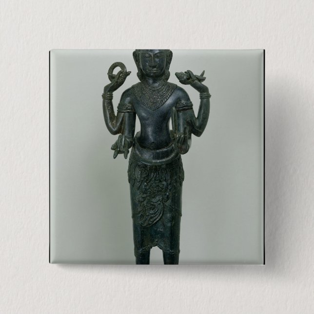 Statue of Vishnu in his triple form of Vishnu 15 Cm Square Badge (Front)