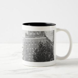 Statue on american city square B&W Two-Tone Coffee Mug