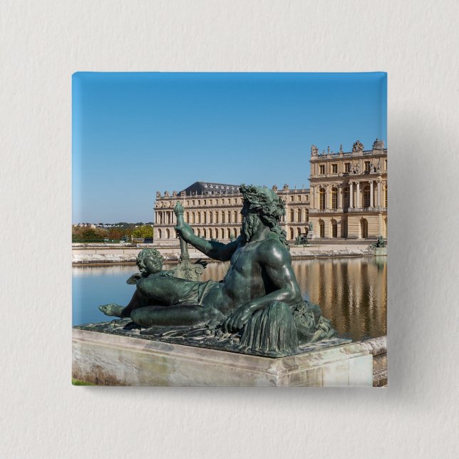 Statue The Rhone in Garden of Versailles castle 15 Cm Square Badge (Front)