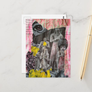Statues of People mixed media collage Postcard