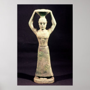 Statuette of offering bearer with votive poster