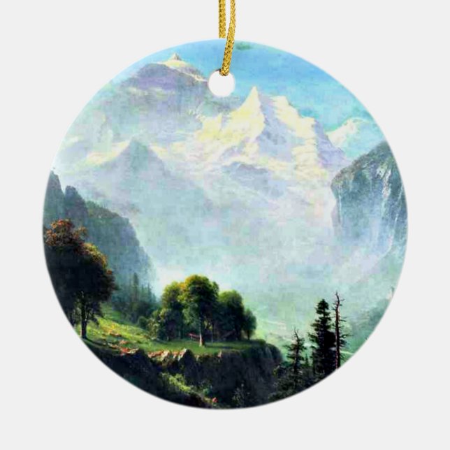 Staubbach Falls near Lauterbrunnen Switzerland, Ceramic Tree Decoration (Front)