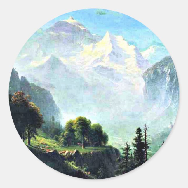 Staubbach Falls near Lauterbrunnen Switzerland Classic Round Sticker (Front)