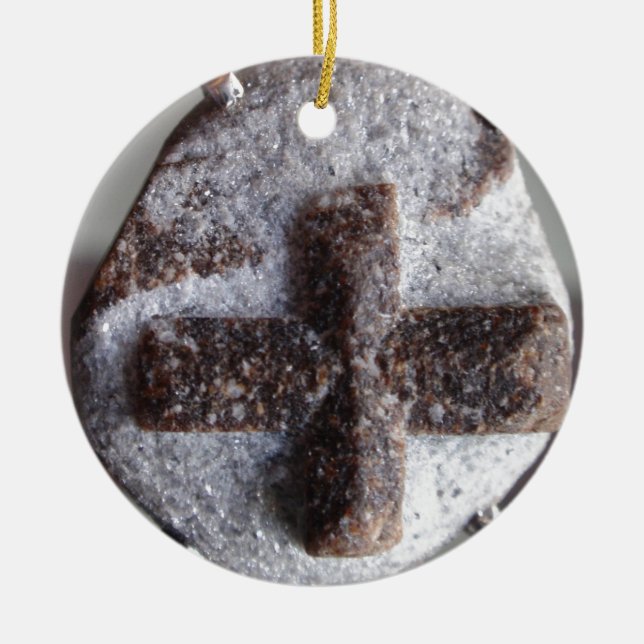 Staurolite , perfect crystal intersection ceramic tree decoration (Front)