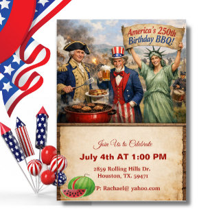 Stautue Of Liberty America's 250th BBQ Invitation