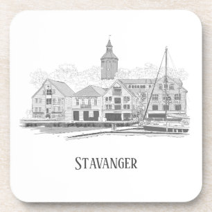 Stavanger Norway Beautiful Streetscape Drawing Coaster