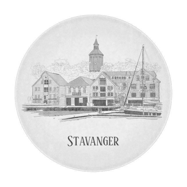 Stavanger Norway Beautiful Streetscape Drawing Cutting Board (Front)