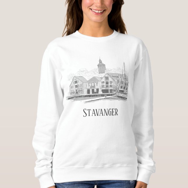 Stavanger Norway Beautiful Streetscape Drawing Swe Sweatshirt (Front)