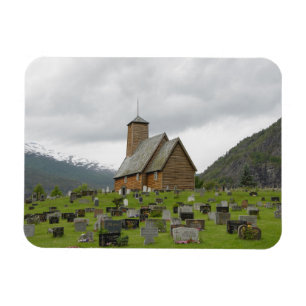 Stave church and graves, Norway rectangular magnet