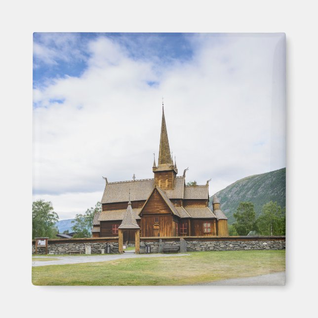Stave church in Lom, Norway magnet (Front)