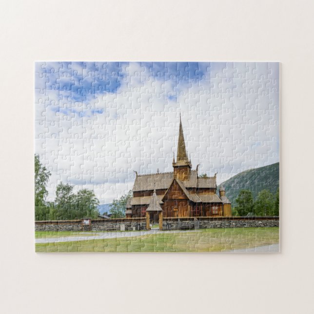 Stave church in Lom, Norway puzzle (Horizontal)
