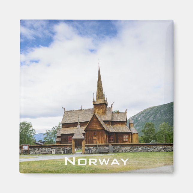 Stave church in Lom, Norway text magnet (Front)
