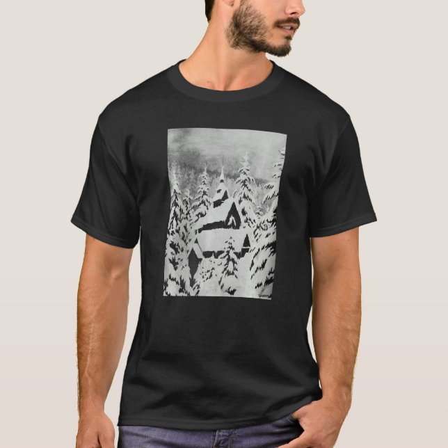 Stave Church in the Snow Theodor Kittelsen T-Shirt (Front)