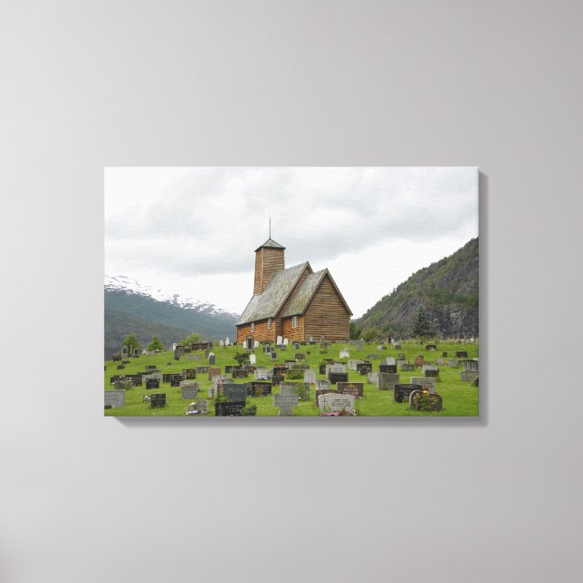 Stave church with graveyard in Norway canvas (Front)