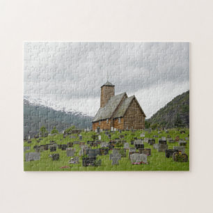 Stave church with graveyard in Norway jigsaw Puzzle