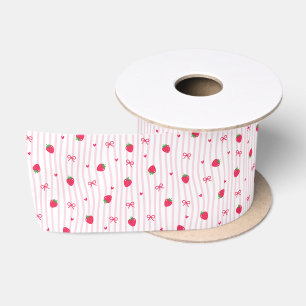 Stawberry Heart Bow Pattern Satin Ribbon