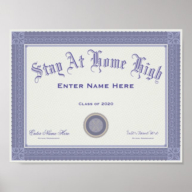 Stay At Home Diploma Poster (Front)