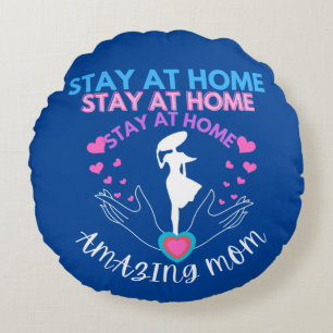 Stay At Home Mum Mother Wife Blue Modern Classic Round Cushion