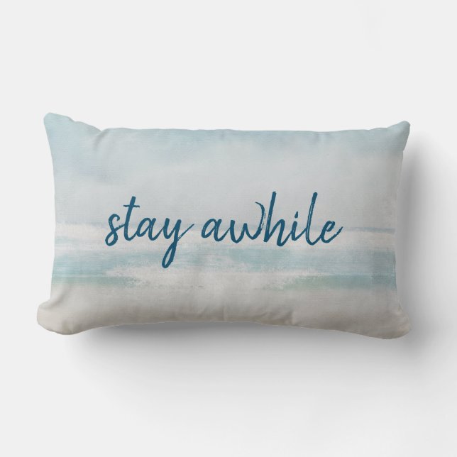 STAY AWHILE Ocean Watercolor Lumbar Cushion (Front)