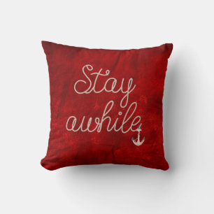 Stay Awhile Text Nautical Rope Accent Pillow