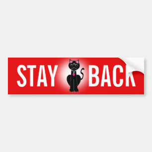 Stay back black cat on red bumper sticker