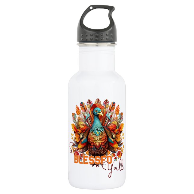 Stay Blessed Y'all with Colourful Turkey  532 Ml Water Bottle (Front)