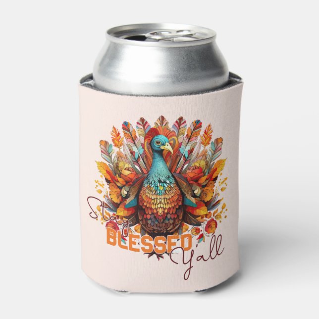 Stay Blessed Y'all with Colourful Turkey  Can Cooler (Can Front)