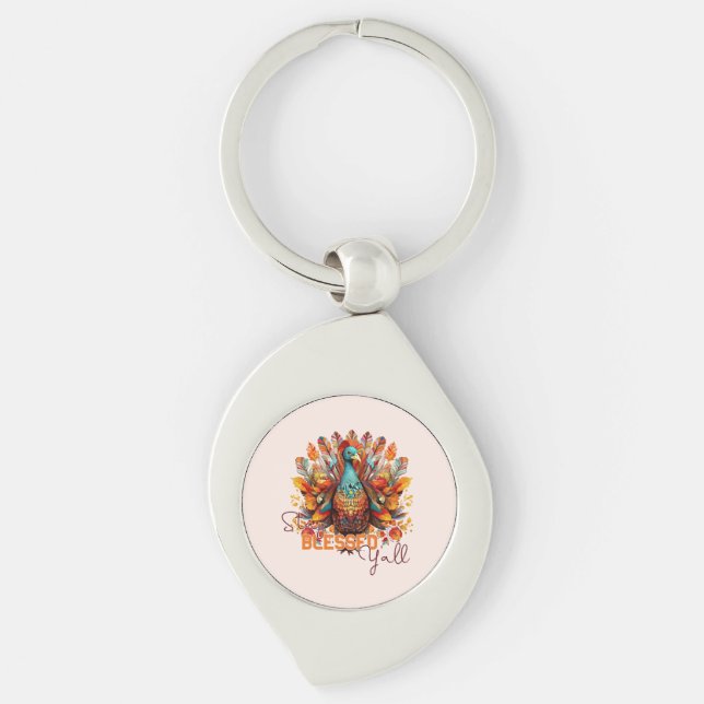 Stay Blessed Y'all with Colourful Turkey  Key Ring (Front)