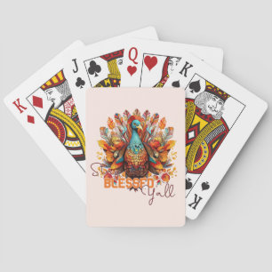 Stay Blessed Y'all with Colourful Turkey  Playing Cards