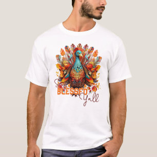 Stay Blessed Y'all with Colourful Turkey T-Shirt